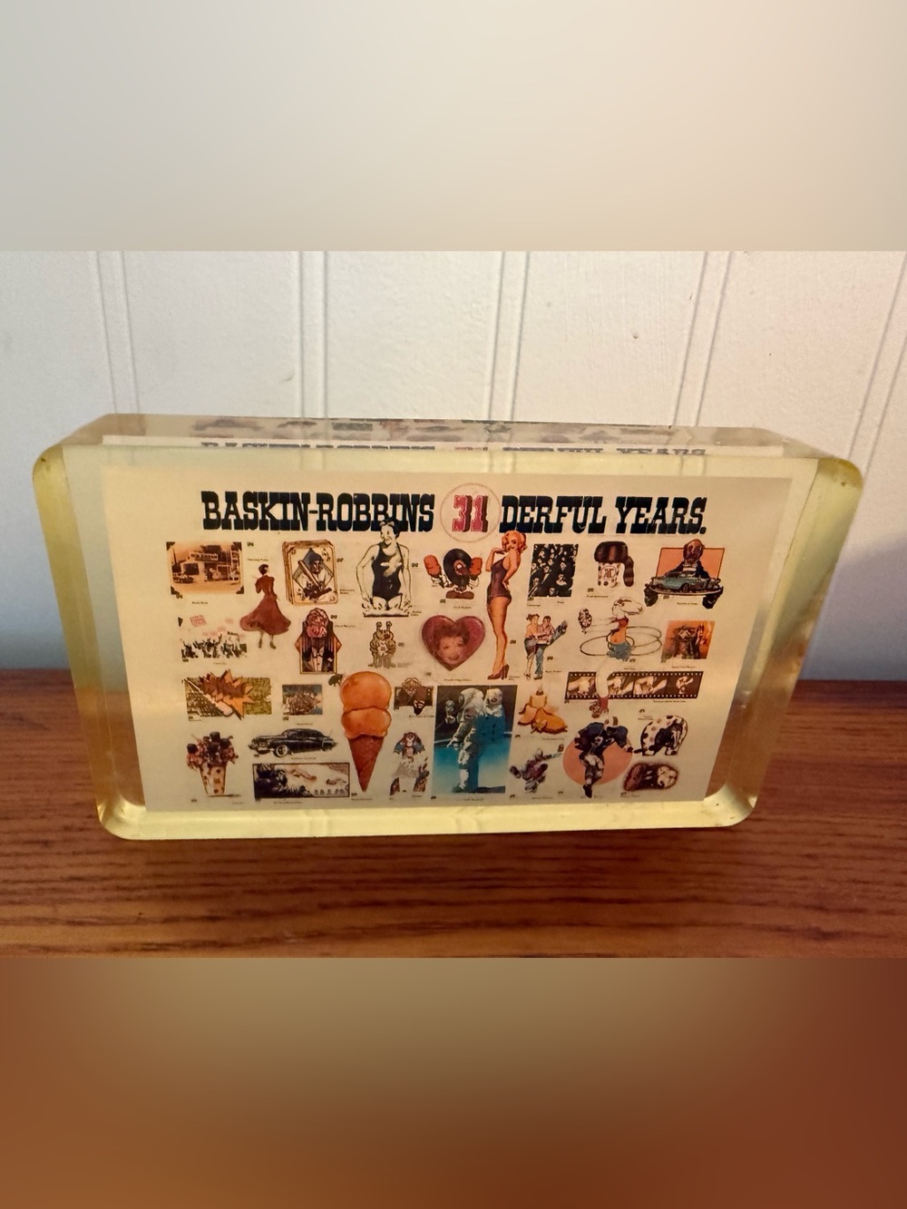 Vintage Baskin-Robbins 31 Wonderful Years Anniversary Lucite Paperweight